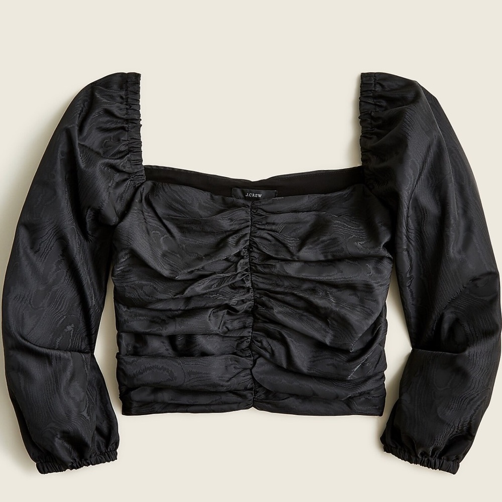 J. Crew Ruched puff-sleeve cropped top